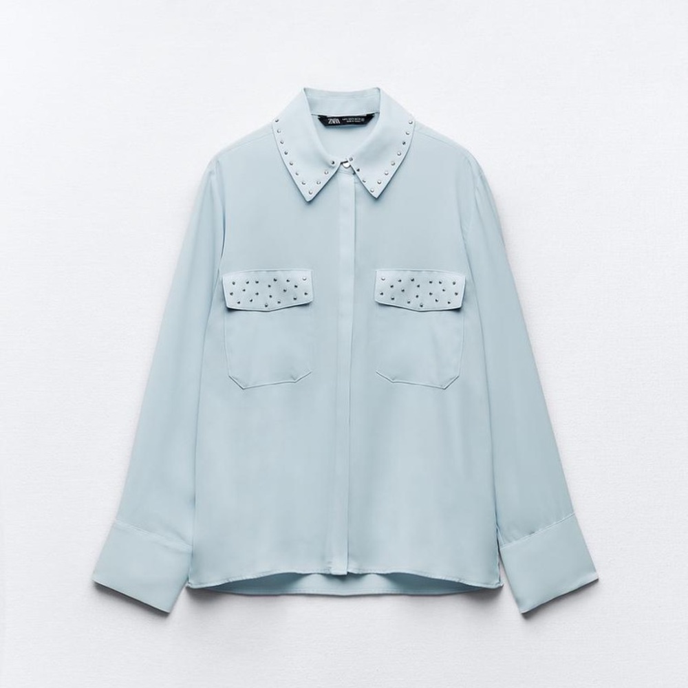 Zara Sky Blue Embellished Shirt